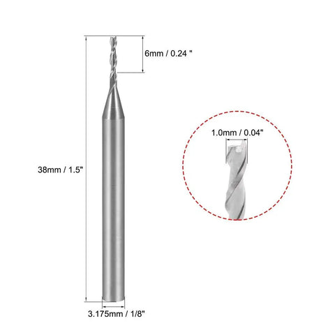 Five Pack One Eighth Inch Shank Carbide End Mills 1.0mm By 6mm Cutting Diameter Two Flute CNC Router Bits For Acrylic PVC Wood MDF Nylon Resin Durable Milling Tools For Precise Finishes By uxcell