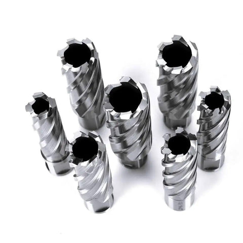 Heavy Duty Annular Cutter Set For Magnetic Drill Press With Two Inch Cutting Depth And Diameters From Seven Sixteenth To One And One Sixteenth Inches, Three Quarter Inch Weldon Shank, Includes Two Pilot Pins Oscarbide Thirteen Piece Kit