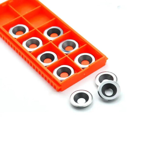 Negative Rake Round Carbide Cutter Inserts Five Eighths Inch 16mm in orange box for wood turning lathe tools, 10 Pc Pack