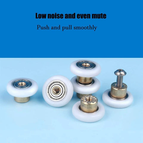 Six Pack Shower Door Rollers Wheels Replacement Kit For Glass Bathroom Doors, Quiet Smooth Sliding Runner, Copper POM Wheel With Stainless Steel Screws, Easy Install Heavy Duty Nineteen Millimeter Fit,