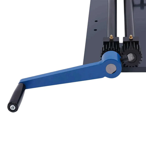 Close-up of manual crank handle on 12 Inch Bead Roller Pro Grade Sheet Metal Beading Machine with Dies for auto body fabrication shops.