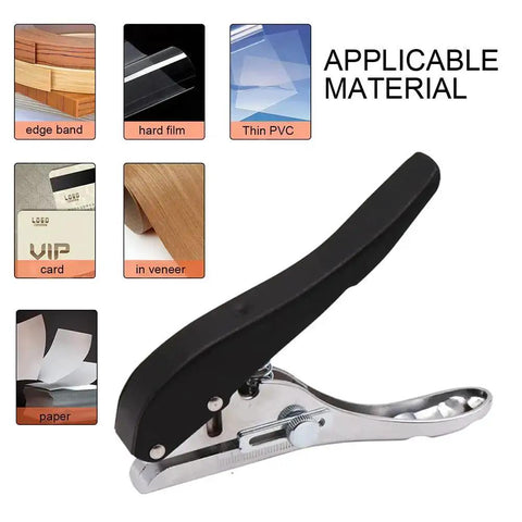 Heavy Duty Hole Punch Set Five Sixteenth Inch Eight Millimeter With Countersink Drill, showing materials like edge band, paper, veneer