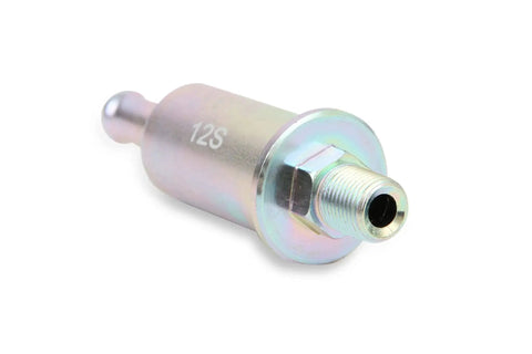 Side view of 12S Micro Electric Fuel Pump For Quick Fuel Transfer Self Priming 12V Negative Ground Vapor Lock Elimination Gravity Fed Design