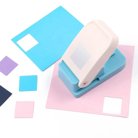 1 Inch Square Hole Punch For Crafting And Scrapbooking with colorful paper squares, Lever Paper Punch For Card Making And DIY Projects