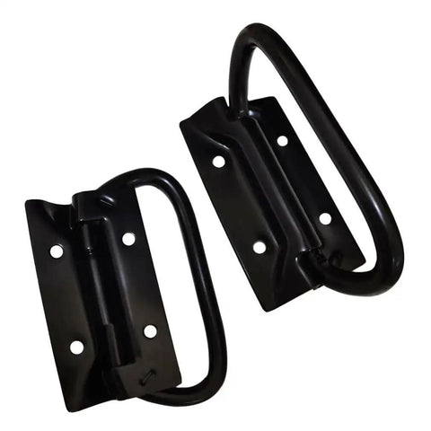 Black Iron Aviation And Transport Box Handles 2 Pack With Screws Included; sturdy black iron chest handles for aluminum boxes.