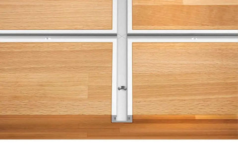 Aluminum T Track 36 Inch 4 Pack Universal Double Cut Profile With Predrilled Holes And Screws installed on wooden surface