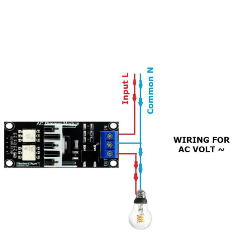 PWM AC Programmable Light Dimmer Module 110V To 220V With Heat Sink wiring diagram showing AC voltage connections to a light bulb.