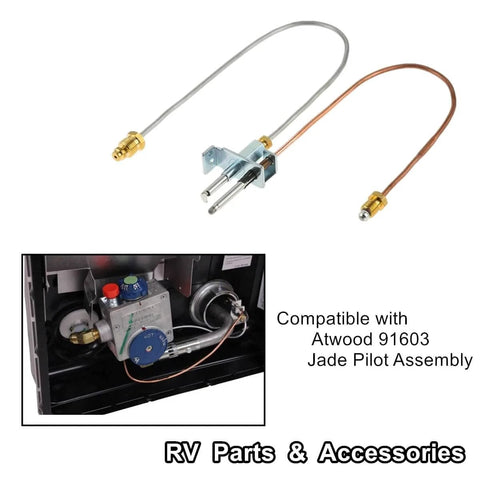 Water heater pilot assembly with mounting bracket and dual tubes; brass fittings; includes thermocouple kit, for RV use.