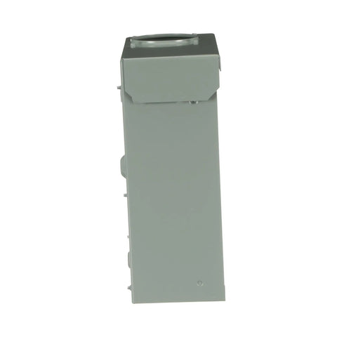 Side view of 125 Amp main lug outdoor load center single unit, 4 spaces 8 circuits, NEMA 3R galvanized steel enclosure.