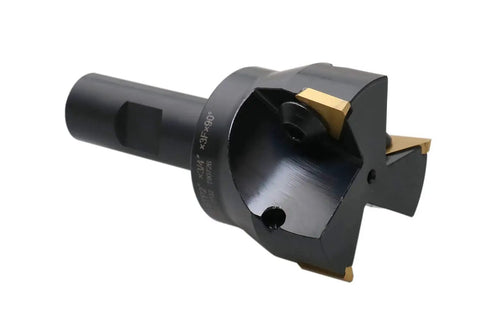 Indexable End Mill With TPG32 Carbide Inserts, Two Inch Cutting Diameter, Three Quarter Inch Straight Shank, Positive Rake Ninety Degree Right Hand Cut, Inserts Installed, Accusize Industrial Tools
