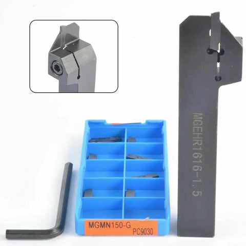 External Grooving Turning Tool Holder Kit With MGMN150-G Carbide Inserts, 100mm Shank, Tool Holder, Inserts Pack, and Wrench