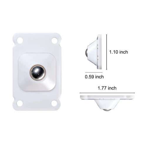 Self Adhesive Mini Casters 12 Pack Durable Universal Plastic Caster Wheels White Stick On Rollers For Bins Printer Computer Host Containers Storage Boxes Cabinets And Organizers Lightweight Easy Glide Rollers For Smooth Movement, showing dimensions.
