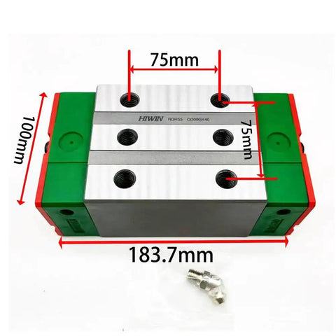 RGH55CA Linear Block Carriage For CNC Guides And Rails Heavy Load Linear Bearing Slider, dimensions labeled, green and metal finish