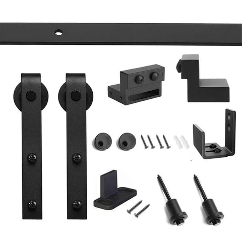 2 Ft Mini Barn Door Track Kit Black For Single Door Closet Cabinet Slick Black Finish, Heavy Duty Carbon Steel Rail With Quiet Nylon Rollers
