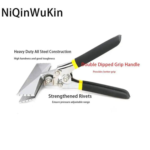 6 Inch Hand Seamer with Straight Jaw for Sheet Metal Bending, ergonomic handle, steel construction, labeled features