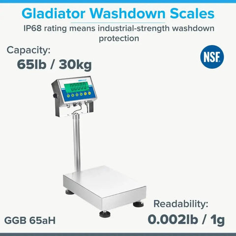Gladiator Washdown Scale 65 Lb 30 Kg Pro Grade Balance With 0.002 Lb 1 G Readability Waterproof Easy Clean Rugged Construction