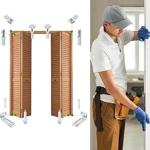 Installation of bi-fold door using Bi-Fold Door Top Roller Guide Wheel Set, spring loaded nylon wheel for folding doors.