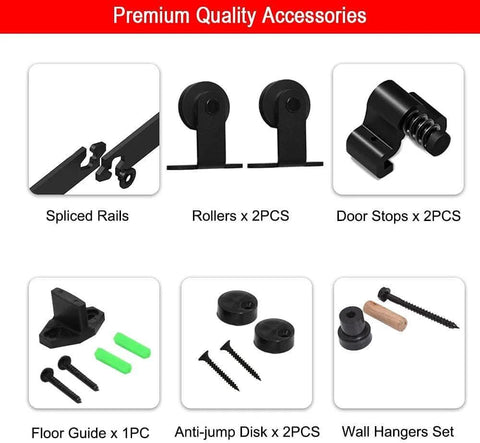 10 Ft Sliding Barn Door Hardware Kit For A Single Wood Door Heavy Duty Black T Shaped Track System DIY components displayed