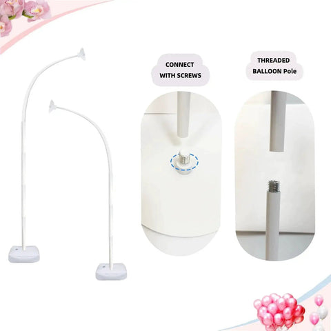 Flexible Balloon Arch Kit With Stand And Base For Events 9 Feet And 5.6 Ft High showing bendable poles and connection details