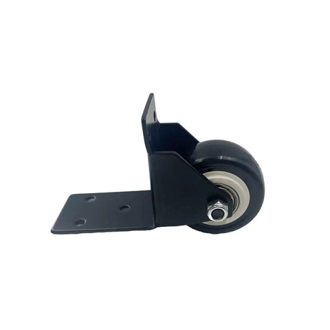 Side view of 2 Pack Black Side Mount Casters With L Plate 2 Inch Fixed Non Swivel Wheels Silent Replacement For Luggage Furniture Doors Gates Includes 10 Mounting Screws Iron Rubber Construction with black iron and rubber construction