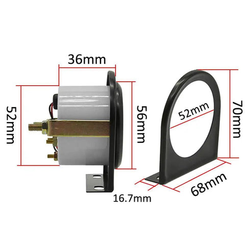 Side view of dimensions for Universal Car 2 Inch 52mm Oil Pressure Gauge With White LED Indicator 0 To 100 PSI Range, 12V DC power, NPT sensor thread.