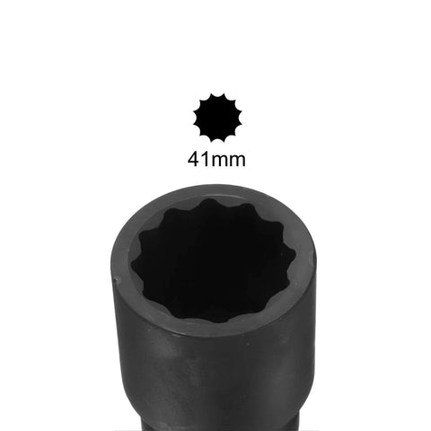 Beefy 41mm 12-Point Impact Socket With 1 Inch Drive, CR-MO Steel, 80mm Long, Radiused Corners, Black Phosphate Finish, close-up view