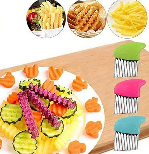 Crinkle Cut Knife Set With Fork Slicing Helper And Three Stainless Steel Wavy Cutters For Potatoes Onions Tomatoes And More
