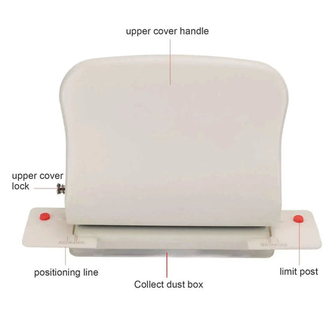 Heavy Duty Metal Hole Punch For Home Office Desk, 10 Hole Punch That Punches Up To 10 Sheets, Handheld Desktop Paper Punch In White, Space Saving Design With Upper Cover Storage And Positioning Guides.