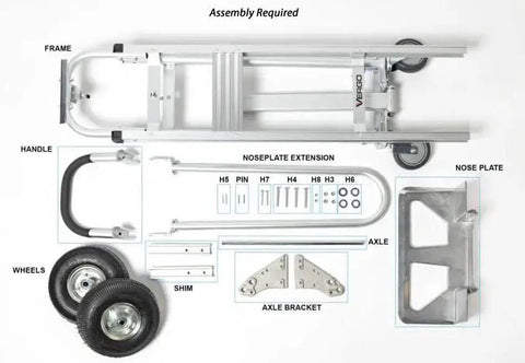Assembly parts for Convertible Hand Truck 3 In 1 Dolly With Extendable Loop Beveled Nose Plate And Ergonomic Handle Heavy Duty Aluminum Frame.