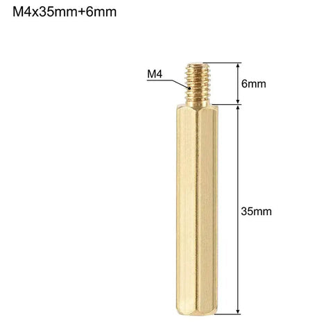Brass M4 Male To Female Thread Spacer Standoff 41mm Total Length With 6mm Hex Pillar And 35mm Body Gold For Drones Quadcopters PC Builds And Circuit Boards Pack Of 10