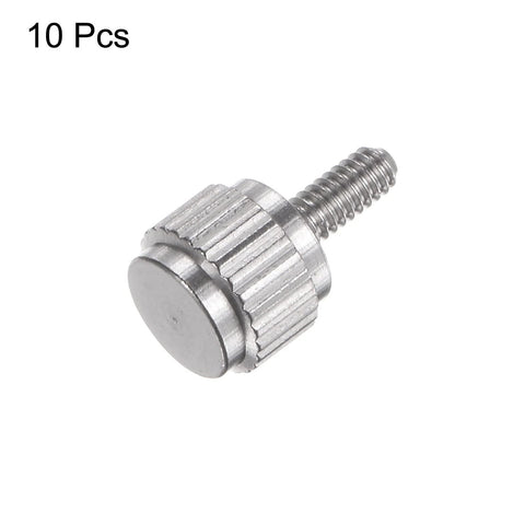 Ten Pack Vernier Caliper Locking Screws M2x5mm Round Flat Head Knurled Thumb Knob Bolts In Stainless Steel, side view