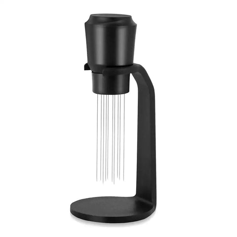 Magnetic WDT Tool For Espresso Machines With Aluminum Alloy Build, Blunt Polished Needles, And Magnetic Storage On A Stand
