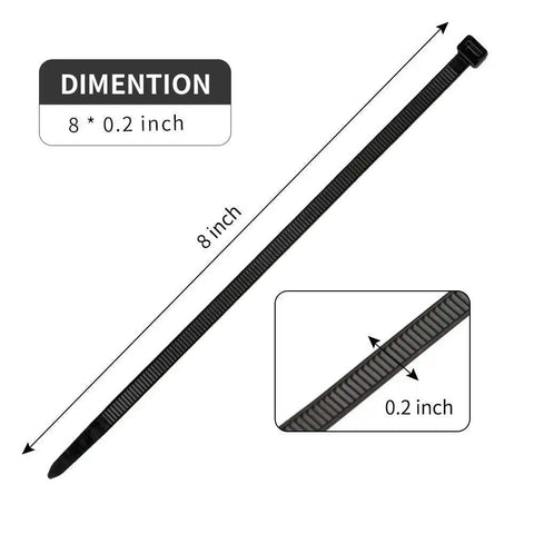 100 Pcs 8 Inch Heavy Duty Zip Ties 40 Lbs Tensile Strength Releasable And Reusable Nylon PA66 Self Lock Cable Ties dimensions