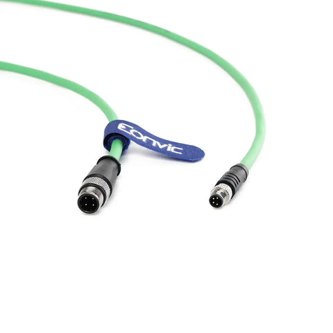 Industrial M12 D Code 4 Pin to M8 A Code 4 Pin Sensor Cable Shielded High Flex IP67 in green for harsh factory environments, 2m length