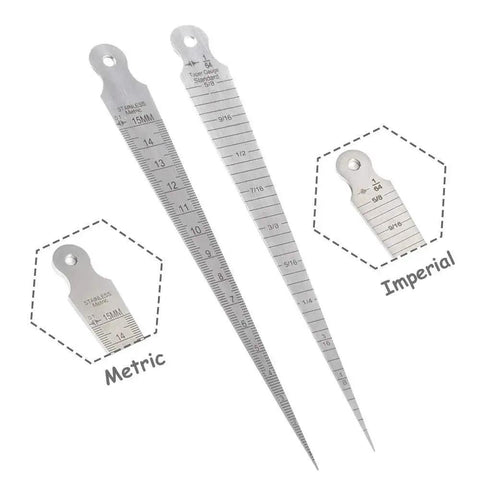 Stainless Steel Welding Taper Gauge Pro Grade, One To Fifteen Millimeter Range With Inch And Metric Scales, Durable Corrosion Resistant Feeler Gap Tool For Tapering Measurement, Easy Readouts From One Thirty Second To Five Eighths Inch Hole Diameter
