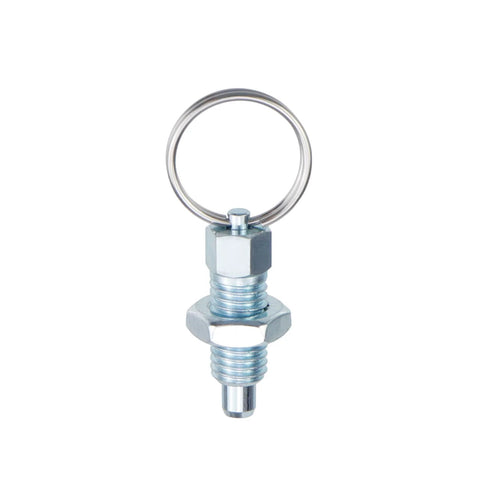 Beefy Heavy-Duty Stainless Steel Spring Plunger Pins 4-Piece Set M10-1.5-6 with pull ring, locking index plunger