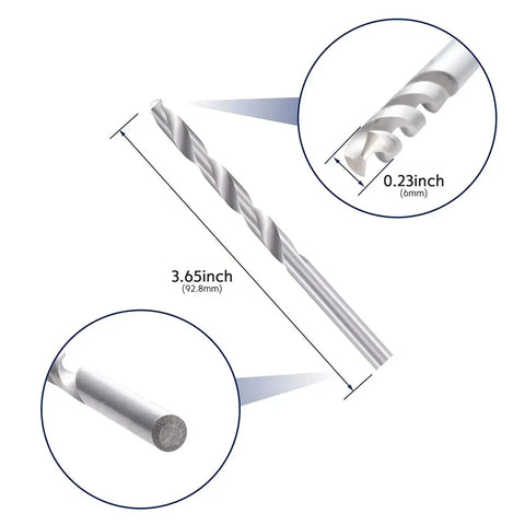 Close-up of drill bit included in Five Pack 1/4 Inch T316 Stainless Steel Eyebolts For Beefy, Heavy Duty Lifting And Rigging HF038B