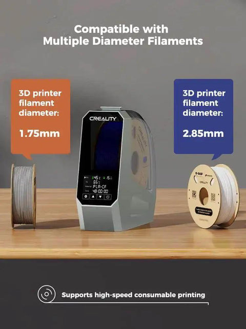 Space Pi Filament Dryer for 3D Printers, 360 Degree 80W PTC Dehydrator Box with spool holder on a table with filaments