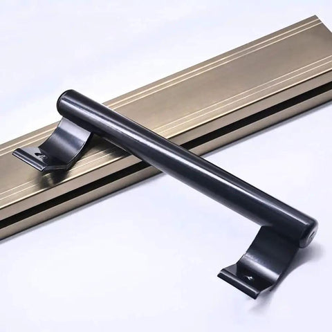 Eight Inch Aluminum Alloy Sliding Door Handle For Modern Decor And Elegant Interiors, shown with oval grip on a door frame