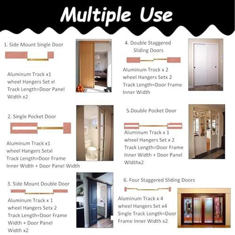 Go-To Heavy Duty Sliding Door Hardware Kit For Double Barn Doors With Soft Close Bypass Track System Wall Or Ceiling Mount 39 Inch Aluminum Rail For Closet And Home Decor Easy Install showing multiple installation options.