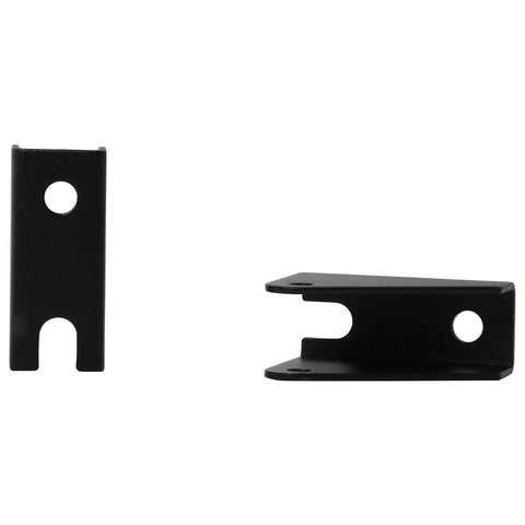 Two Pack Black Heavy Duty Steel Mounting Brackets For Linear Actuators With 6mm Holes And About 20mm Spacing Iron Steel Rust Resistant 350 Lb Load Capacity Fits Most Actuators, showing side and front views