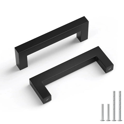 10 Pack 3 Inch Hole Center Solid Black Cabinet Handles Matte Black Square Bar Drawer Pulls Aluminum Alloy Hardware