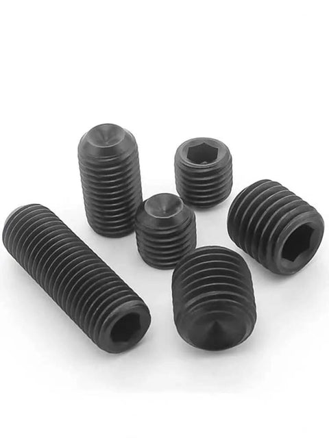 10 Piece M12 X 1.25 Fine Pitch 25mm Cup Point Grub Screws With Hex Socket Allen Key Set Black Oxide Heavy Duty 12.9 Grade Steel