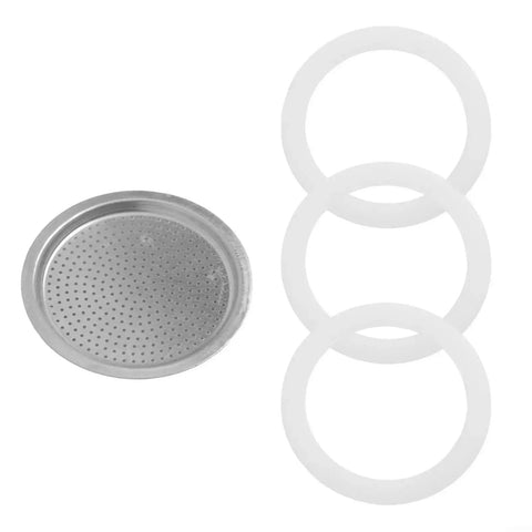 3 Silicone Gaskets and 1 Aluminum Mesh Filter for Moka Pot Replacement Set for 2 to 12 Cup Espresso Coffee Makers
