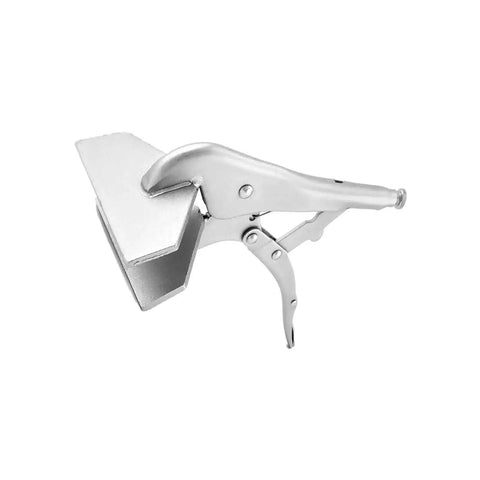 10 Inch Locking Sheet Metal Tool With Adjustable Opening Nickel Plated Pliers For Bending Seaming Tongs And Flat Clamps Heavy Duty Welding Plier Built To Last For DIY Metalwork, side view showing locking mechanism in nickel finish, ideal for metal shaping.