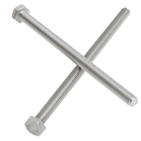 8 Piece Set M6x100mm Stainless Steel Mini Iron Flower Press Tool Kit screws, showing close-up of two stainless steel screws crossed