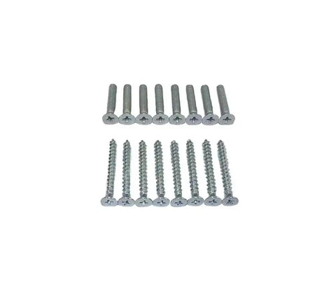 Size 10 flathead screws and machine screws for Heavy Duty Surface Bolt In Steel 8 Inch Length Brushed Chrome Finish with strikes.