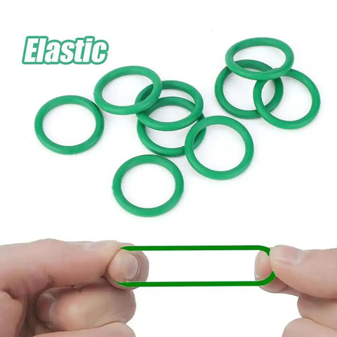 270 Pcs O Ring Kit With 18 Size Assortment High Temperature Buna N Rubber Gaskets shown in green, elastic demonstration.