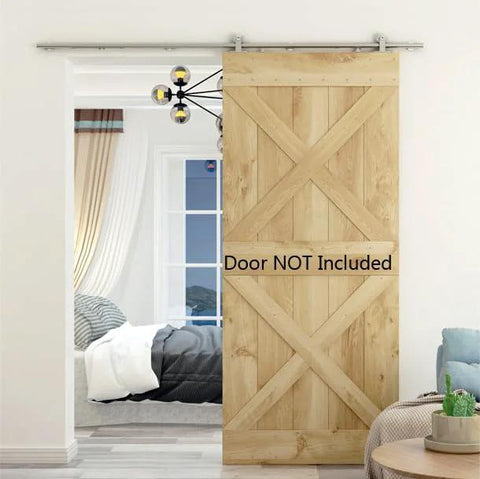 6Ft Integrated Soft Close Sliding Barn Door Hardware Kit, Brushed Stainless Steel Top Mount Track, Studio Style, Hardware Only
