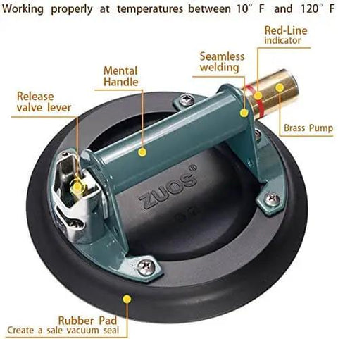8 Inch Vacuum Suction Cup For Granite And Glass Lifting With Metal Handle And Brass Pump Heavy Duty Lift Tool